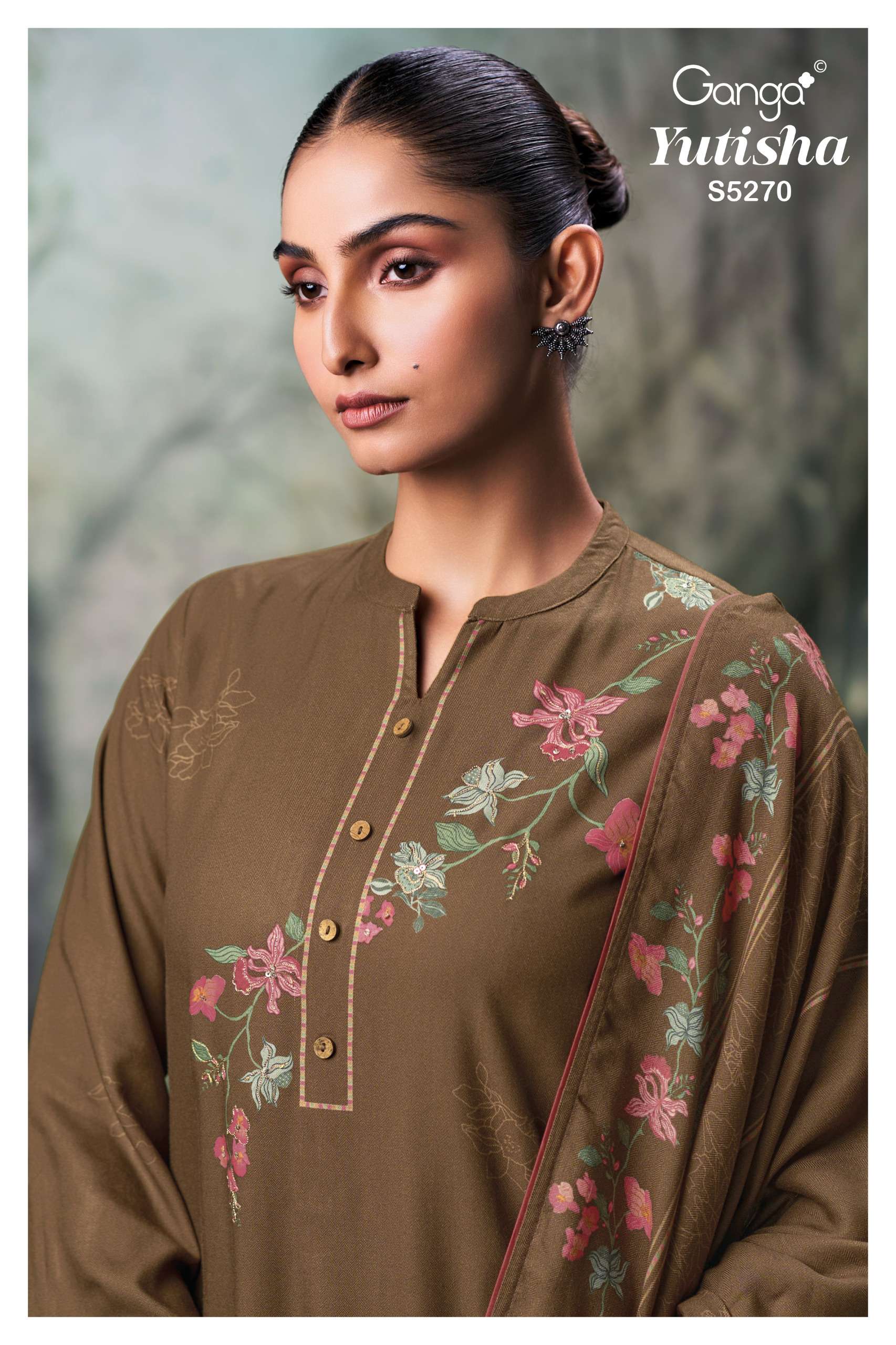 GANGA YUTISHA 5270 WOOL PASHMINA CROCHET LACE & SLEEVES SUIT WEDDING COUTURE SHOP